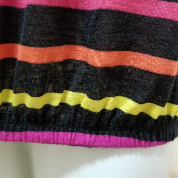 Mix & Co. top Medium NWT striped tie cuffs cold shoulder ruched neck elastic hem - Picture 8 of 11